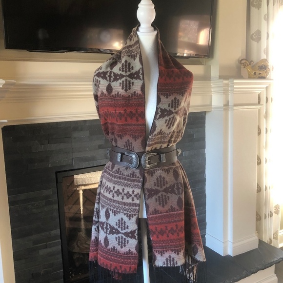 Other - Wool blend wrap - One Size - Brown orange beige Southwestern vibe One size 71x24